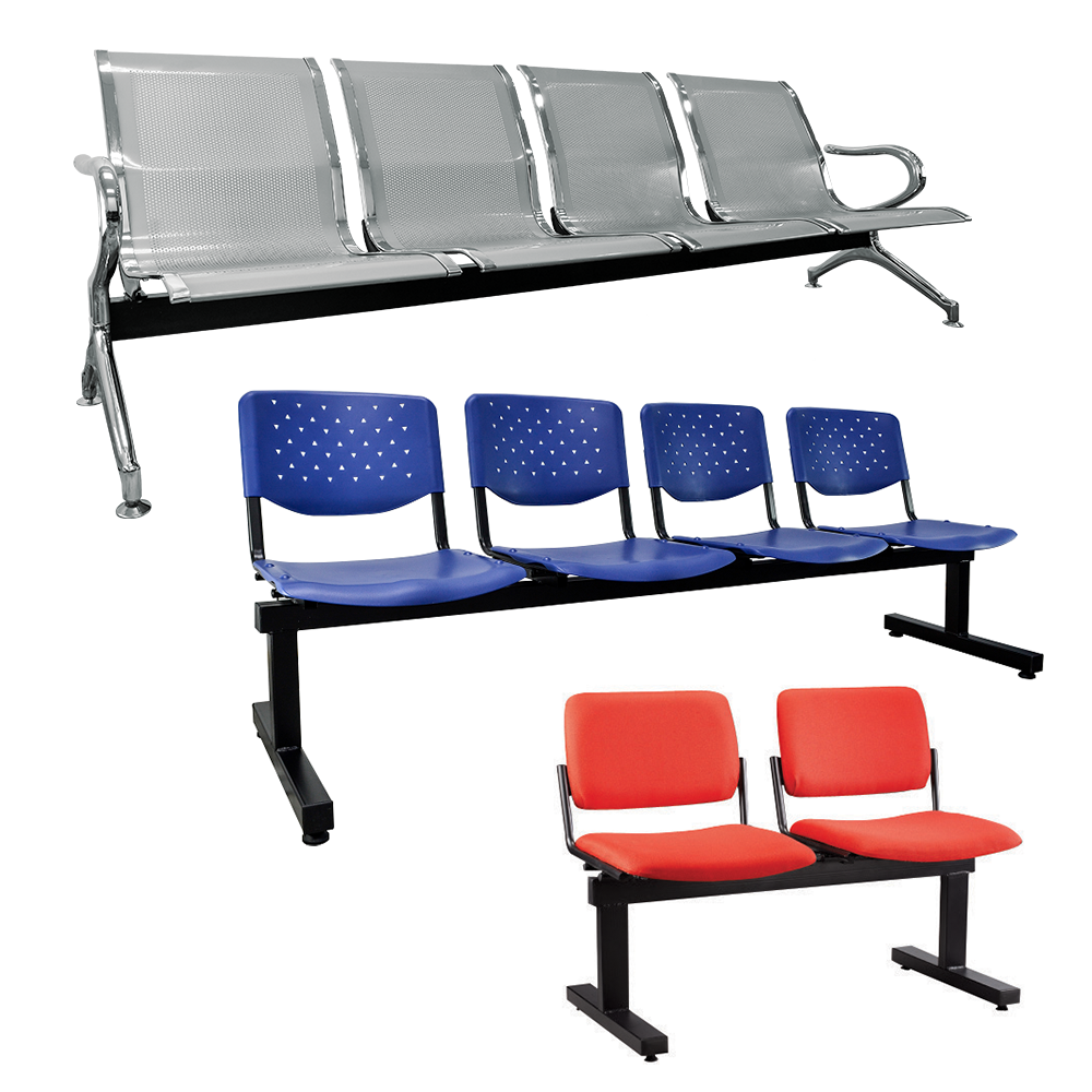 2/3/4/5 seater stainless steel PVC link chair row with metal legs in a public waiting area