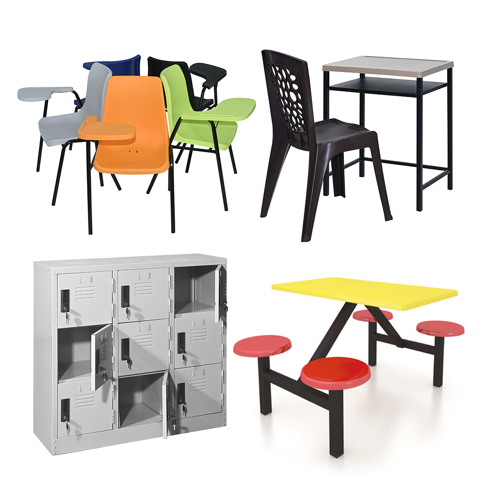 Durable school cabinet, desk and chair set in a classroom and tuition centre