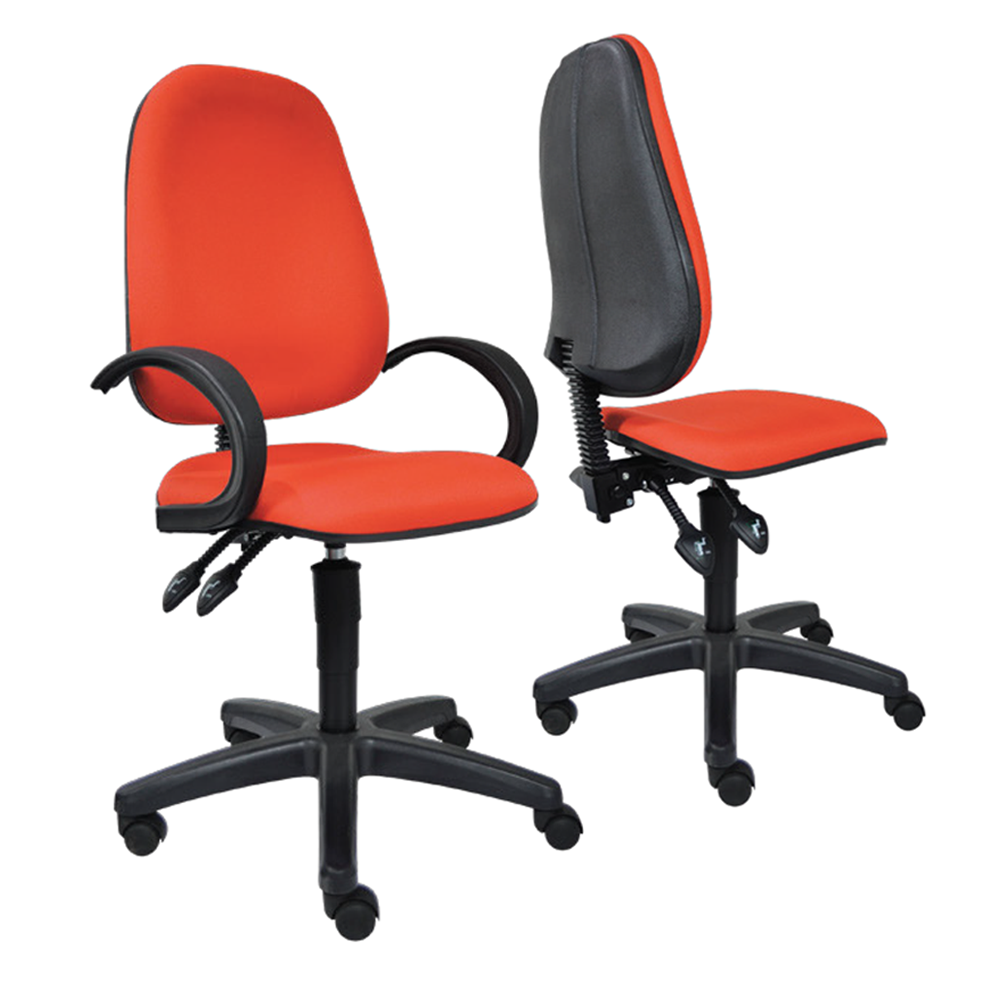High back Fabric PU typist chair with adjustable seat height in an office cubicle workspace