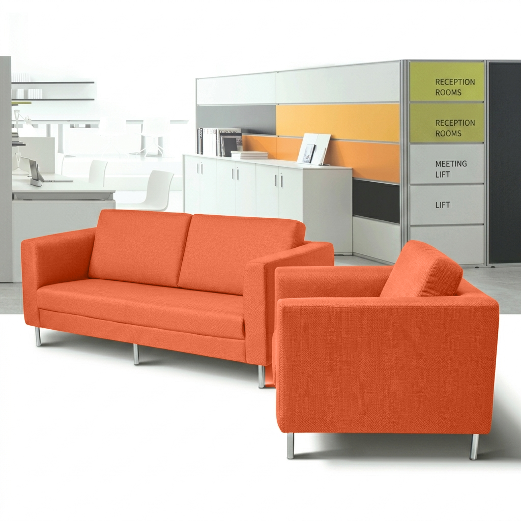 Modern fabric 1/2/3-seater office sofa with dark wood legs in a corporate waiting room